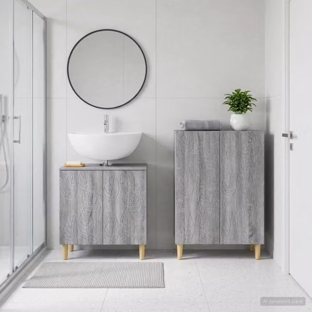 Set di mobili da bagno moderno vidaXL composto da mobile sottolavabo e mobile laterale in legno grigio opaco L/P/H: 120 x 40 x 80 cm