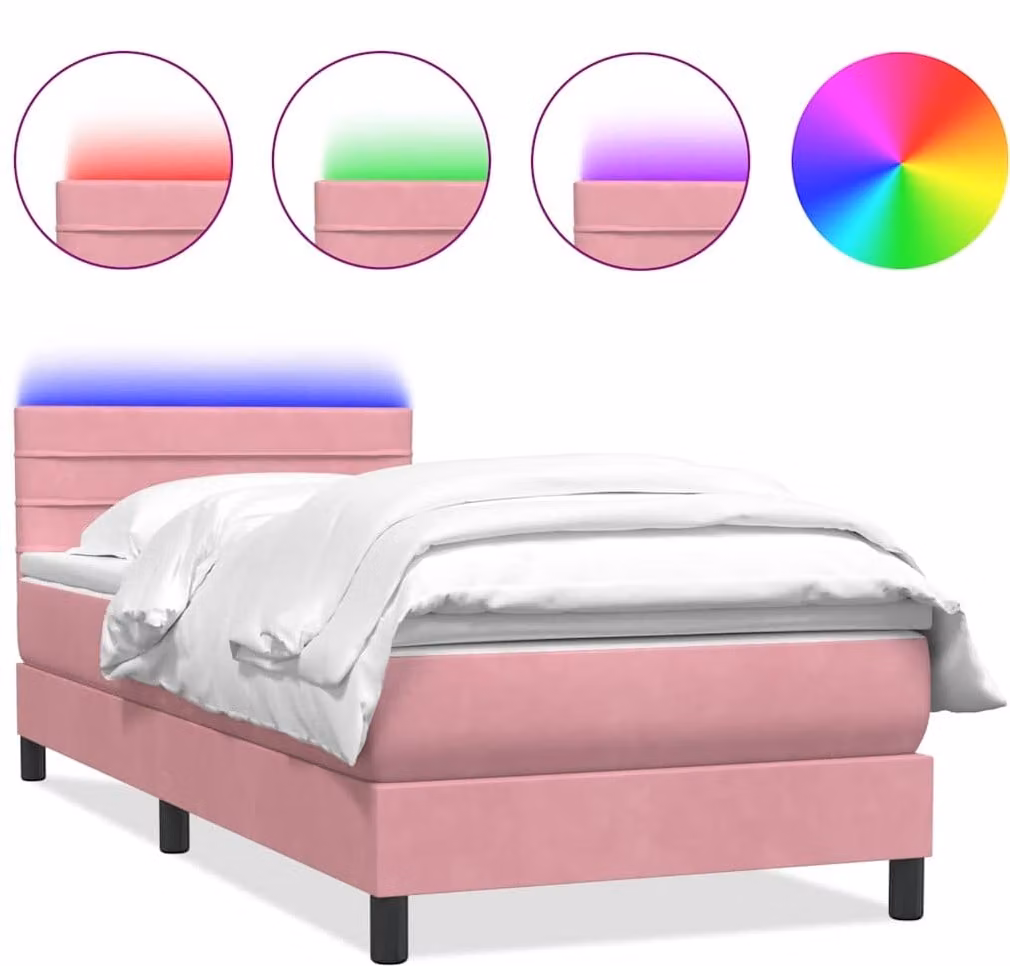 Letto a Molle con Materasso e LED Rosa 80x220 cm Velluto
