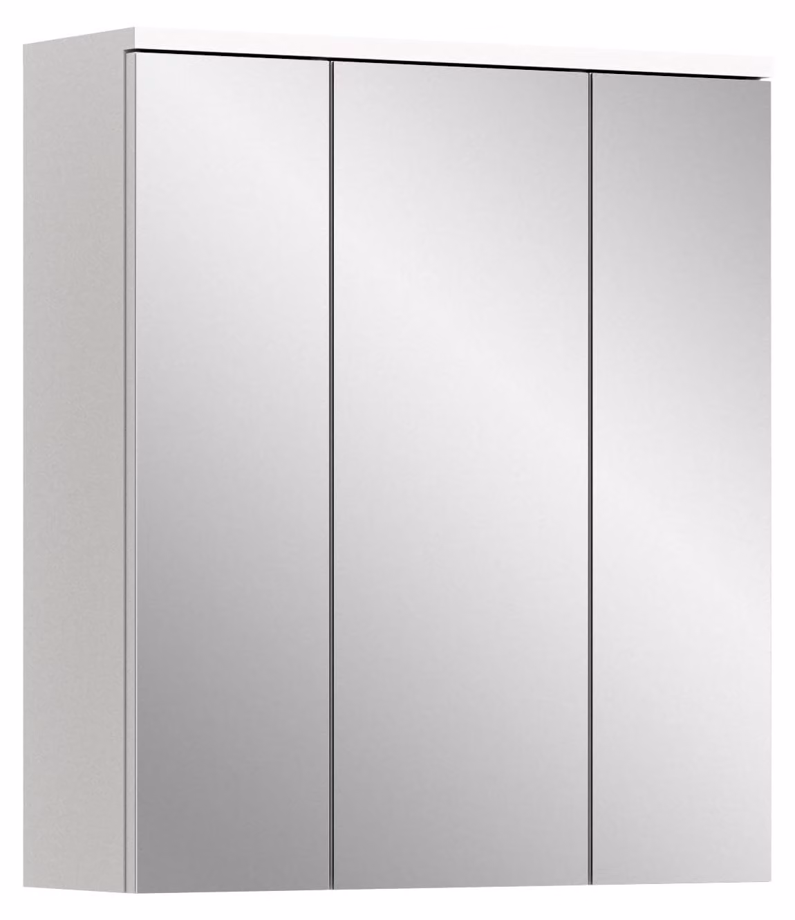 Mobiletto da bagno con specchio, dimensioni 63x73x21 cm, 3 ante, sistema di chiusura ammortizzata, 6 ripiani, finitura bianco lucido