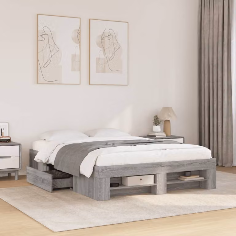 Giroletto vidaXL Grigio Sonoma in Legno Multistrato con Doghe Rigide L: 140 cm, P: 190 cm, H: 143 cm