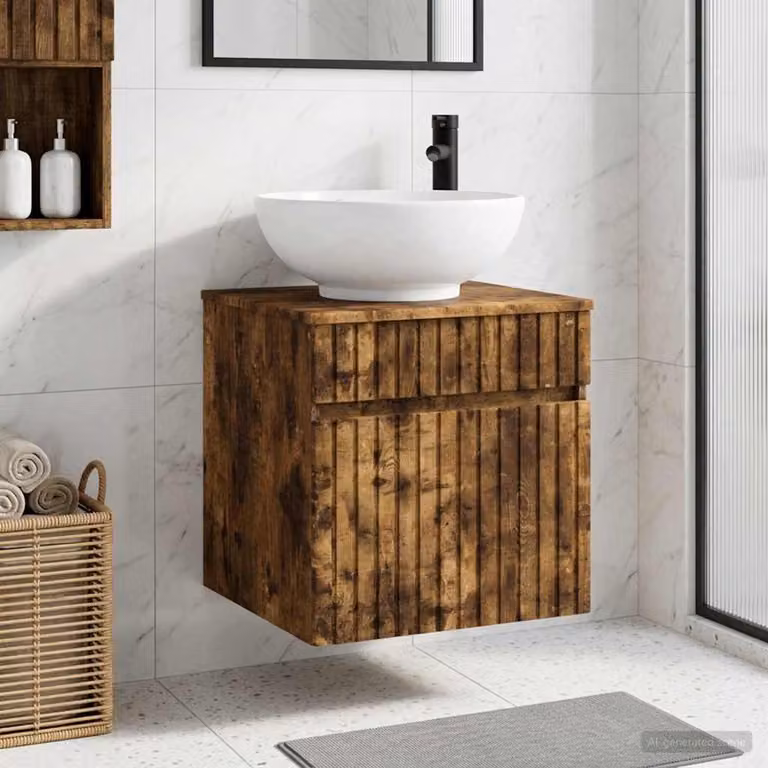 Mobile lavabo da parete vidaXL in rovere fumo moderno con cassetti e ante, L: 49 cm, P: 44,5 cm, H: 66,5 cm