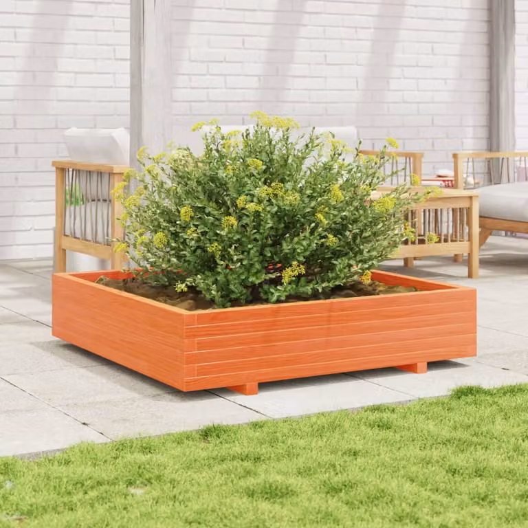 Fioriera da giardino vidaXL in legno di pino marrone, L 110 x P 110 x H 26,5 cm