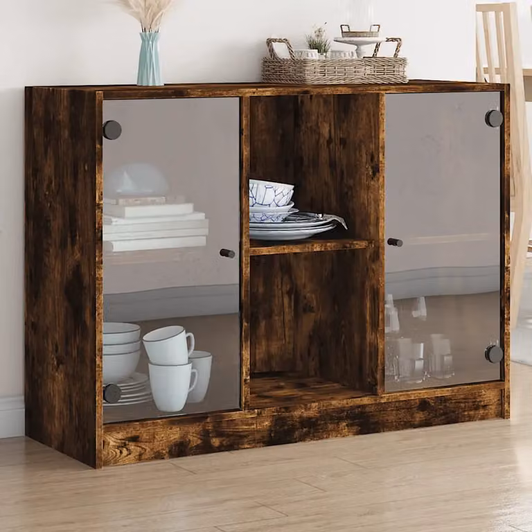 Credenza moderna vidaXL in legno multistrato color rovere fumo L: 102 cm, P: 37 cm, H: 75,5 cm