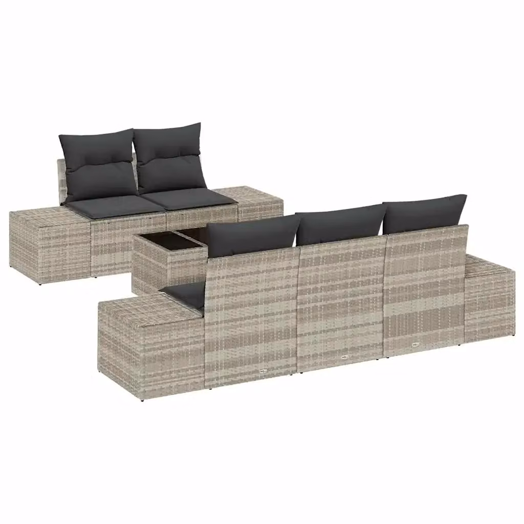 Set Divano da Giardino vidaXL a Forma a L con Tavolino, 6 Pezzi, Grigio – 2