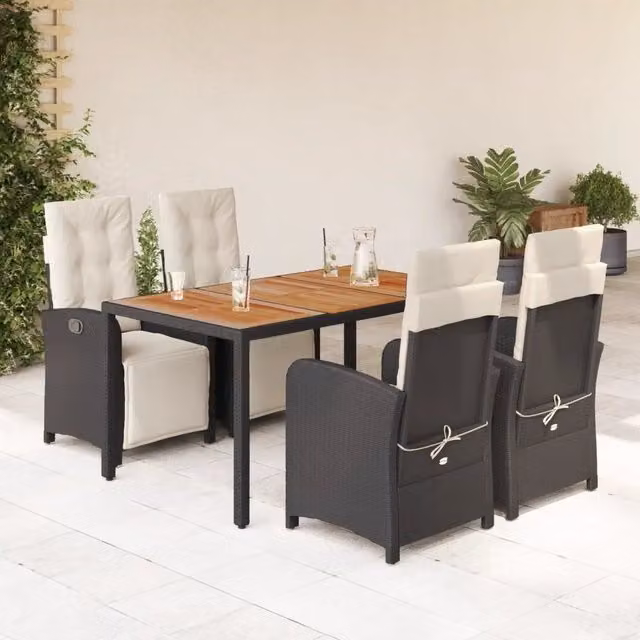 Set da Pranzo da Giardino 5 pz Nero con Cuscini in Polyrattan 3212470