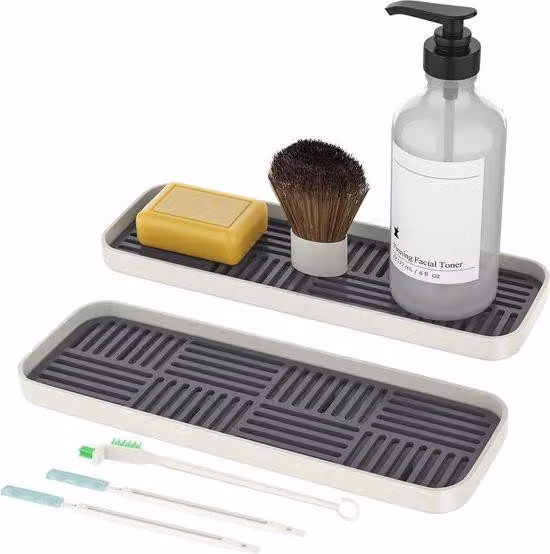Organizer da bagno e cucina, piccolo, con 3 spazzole per la pulizia, grigio scuro, 30 x 10 x 3 cm, 2 pezzi