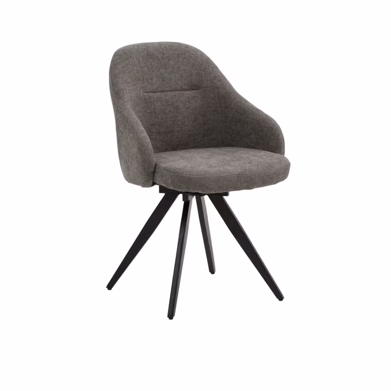 Set di sedie girevoli COVENT in tessuto grigio e gambe in metallo nero, con braccioli