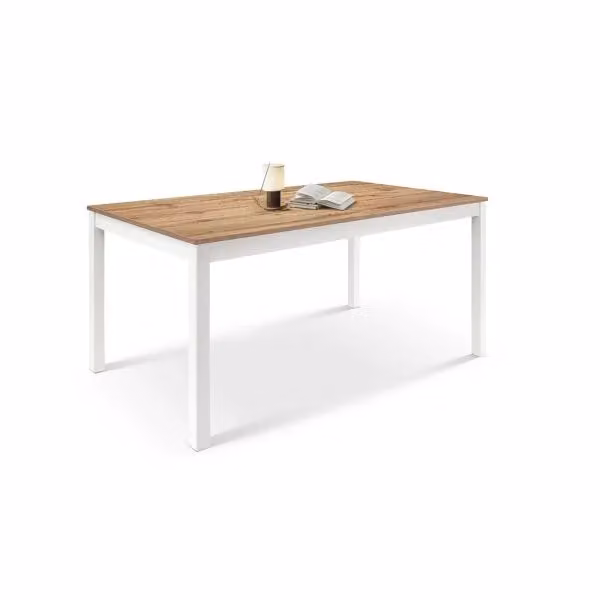 Tavolo PADOVA in legno, finitura rovere rustico e gambe in legno bianco, allungabile 140×80 – 220×80 cm