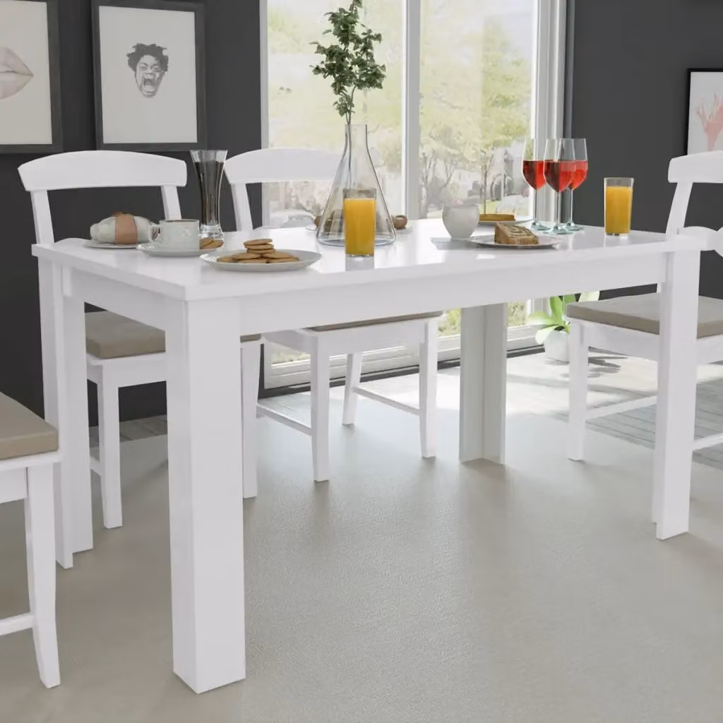 Tavolo da pranzo rettangolare moderno in legno laccato bianco L: 140 cm, P: 80 cm, H: 75 cm – 2