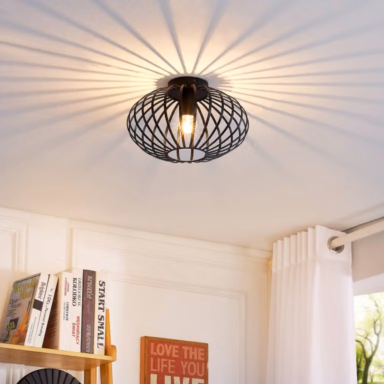 Plafoniera soffitto Maivi Lindby, dimmerabile, Nero, Soggiorno / Sala da pranzo, Metallo, Moderno, Plafoniera