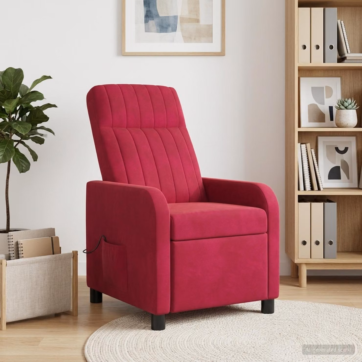Poltrona relax reclinabile vidaXL in velluto rosso con braccioli e struttura moderna