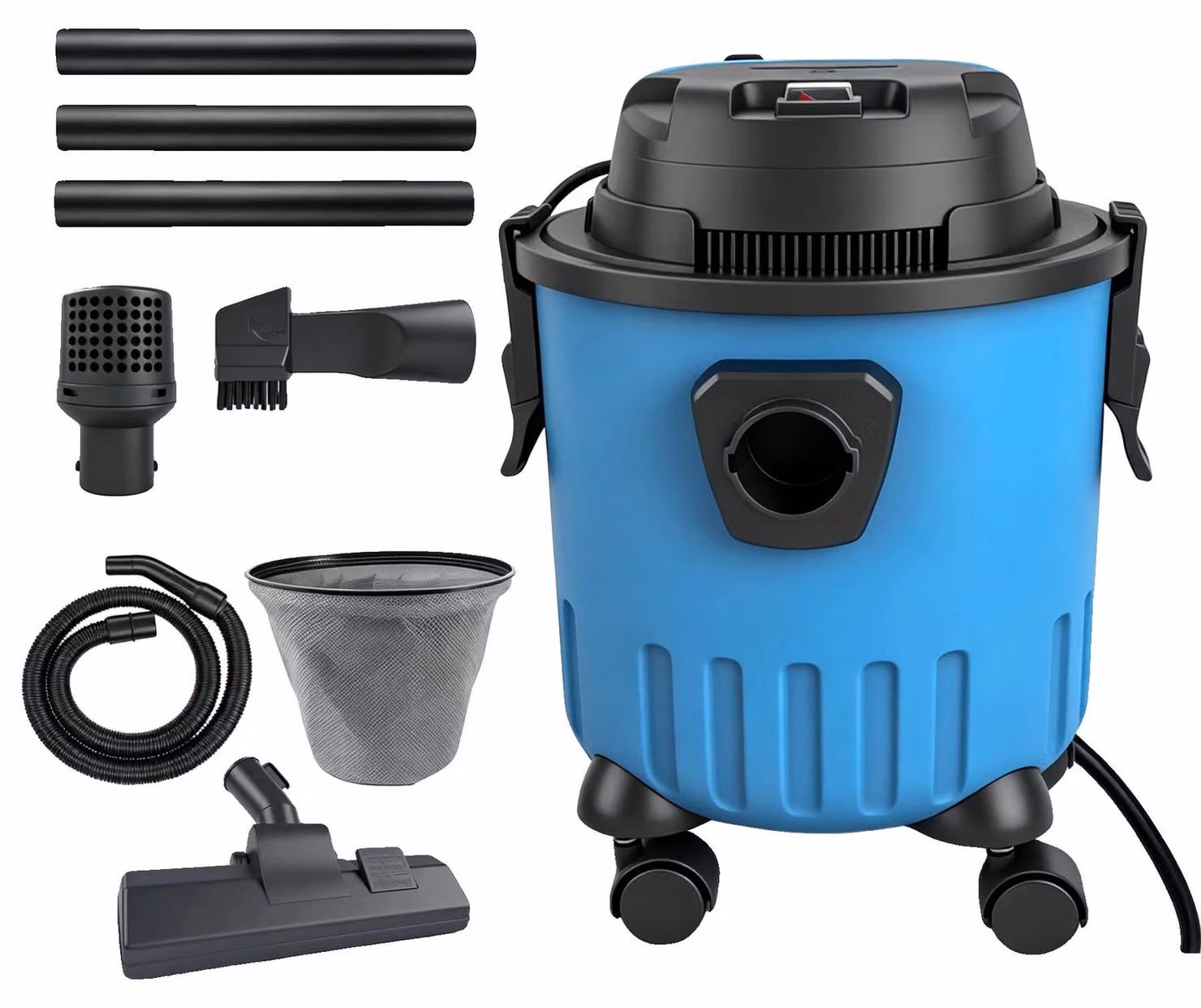 Aspirapolvere asciutto/umido, capacità 15 litri, tensione 220V, cavo di 5 metri, filtro HEPA, funzionalità 3-in-1