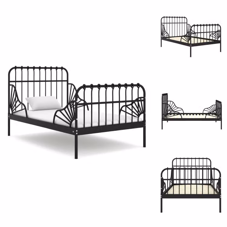vidaXL Letto allungabile in metallo nero 80x130/200 cm - Letti & reti