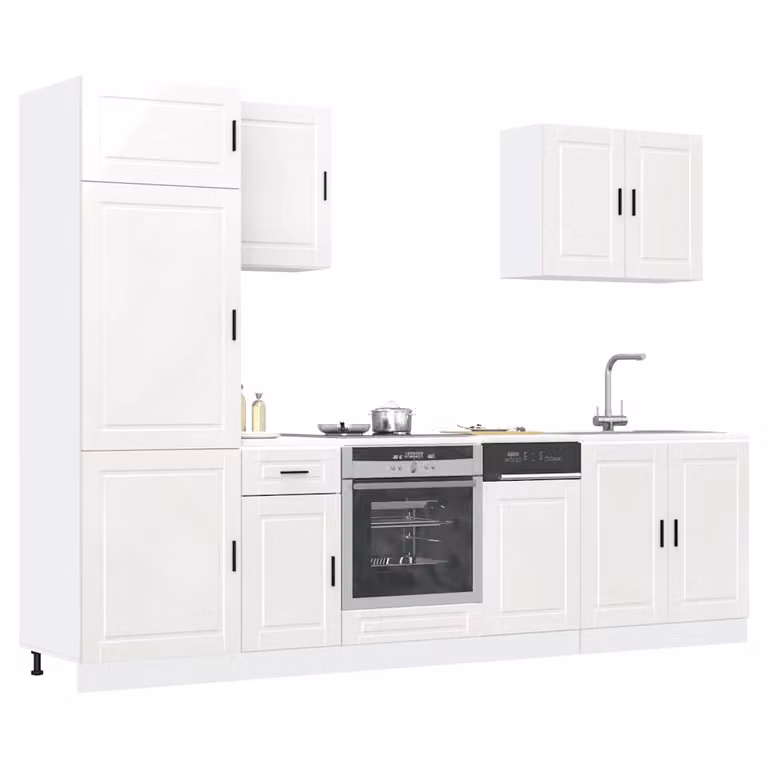 Set di mobili da cucina moderno vidaXL composto da 7 pezzi in bianco lucido con ante e cassetti L/P/H: 207 x 60 x 57 cm