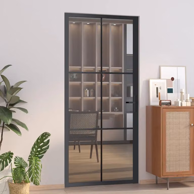 Porta interna moderna vidaXL in vetro trasparente e alluminio, colore nero, L: 93 cm, H: 201,5 cm