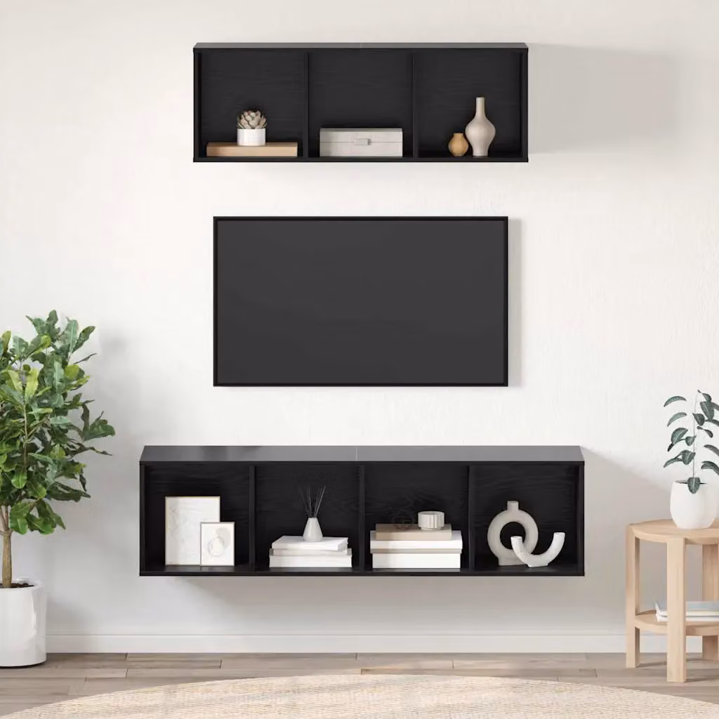 Set di 2 mobili TV moderni vidaXL in legno MDF color rovere e nero per soggiorno – 1