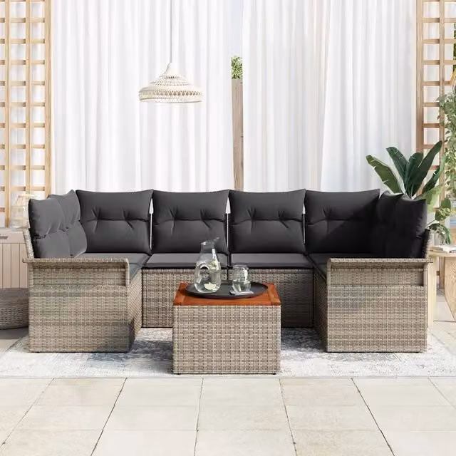 Set Divano da Giardino 7 pz 6-Numero di posti Grigio polyrattan 3355948