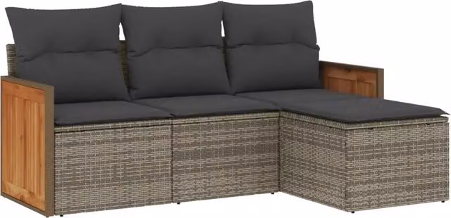 Set Divani da Giardino 4 pz | Set Salotto da Giardino con Cuscini in Polyrattan Grigio
