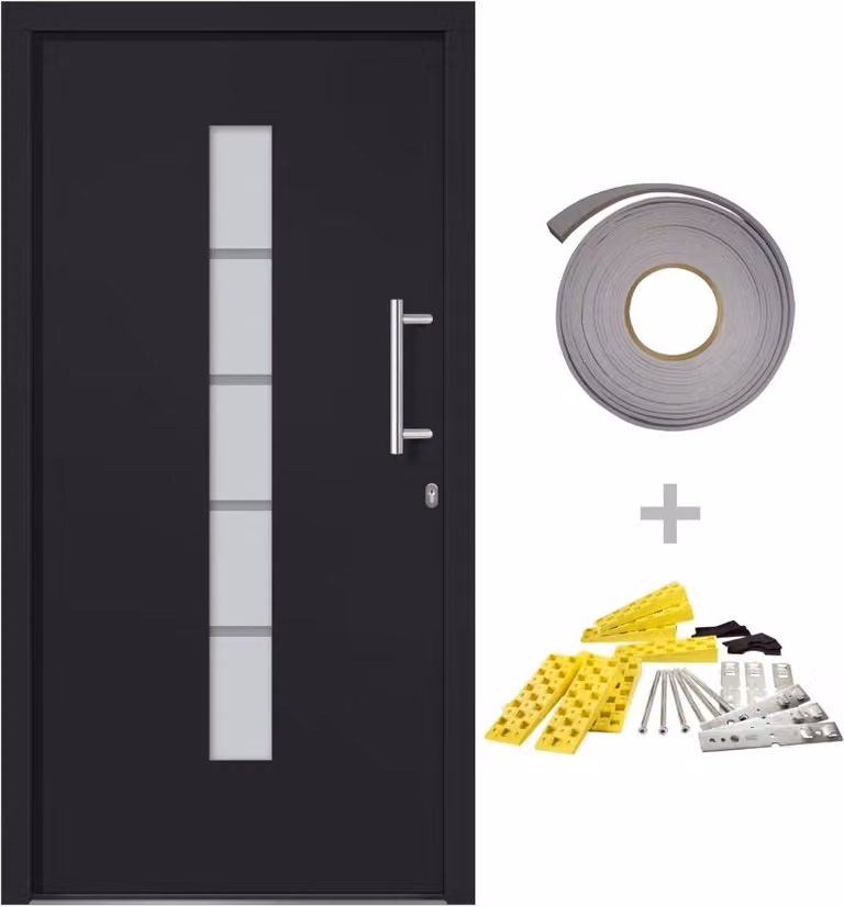 Porta d'Ingresso in Alluminio e PVC Antracite 110x210 cm