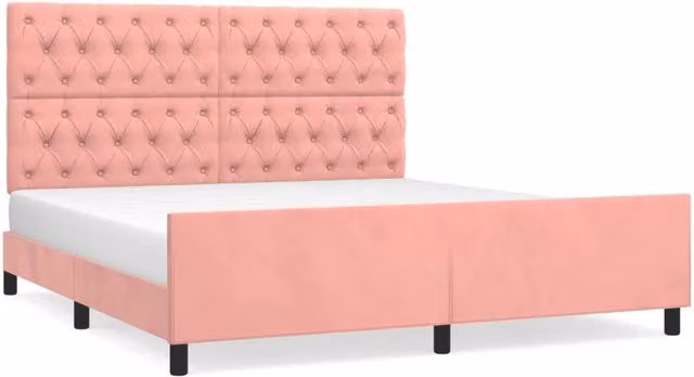 Letto matrimoniale | Letto per adulti | Giroletto con Testiera Rosa 160x200 cm in Velluto