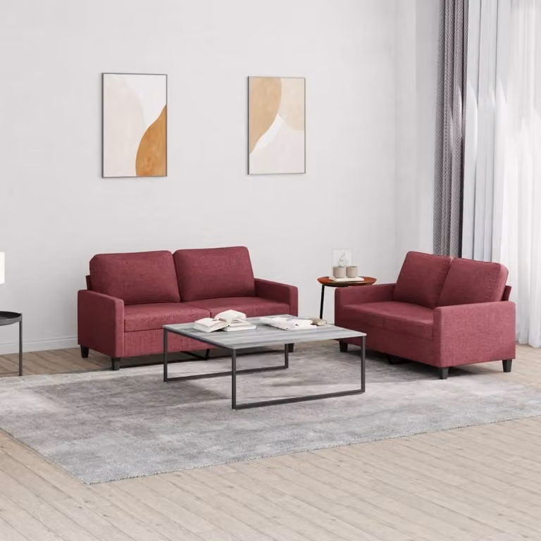 Maison Exclusive - Set divano a 2 posti con cuscini in tessuto bordeaux