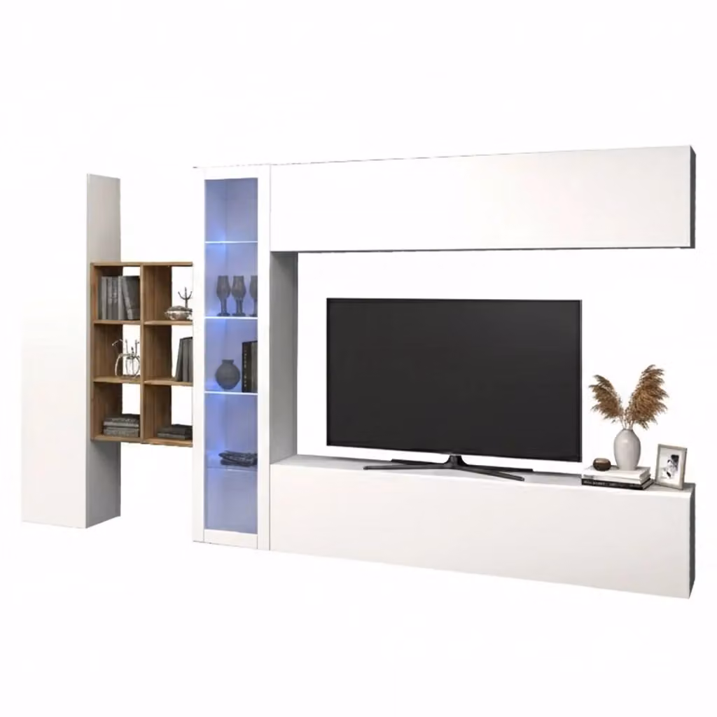 Parete Attrezzata Mobile Soggiorno Alessano DMORA Bianco Lucido L: 280 cm, P: 30 cm, H: 180 cm – 2