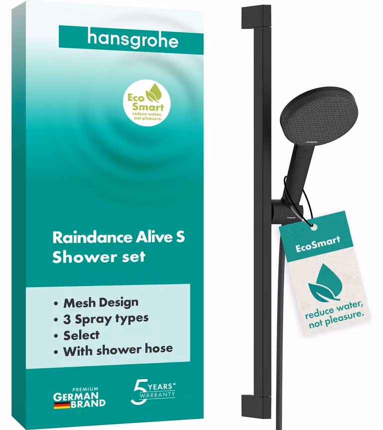 Set doccia con soffione, 3 tipi di getto, finitura nero opaco