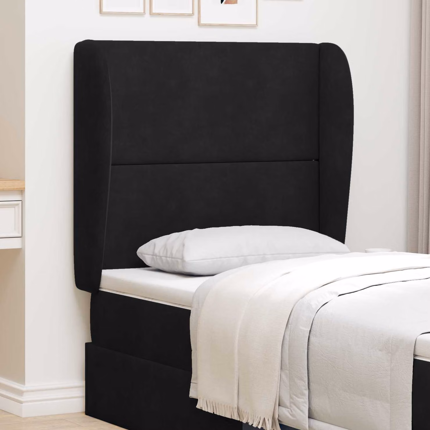 Testata del letto moderna vidaXL in velluto nero con pannello imbottito e struttura in legno ingegnerizzato
