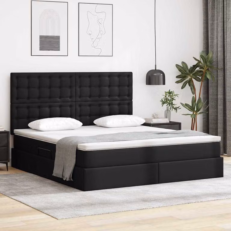 Letto con Contenitore vidaXL in Pelle Sintetica Nera con Base a Sollevamento L/P: 160 x 200 cm