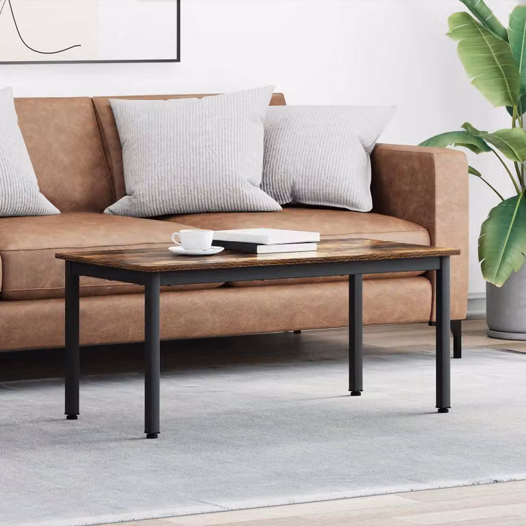 Tavolino da salotto moderno vidaXL in legno e metallo, colore quercia fumosa, L 100 x P 50 x H 45 cm