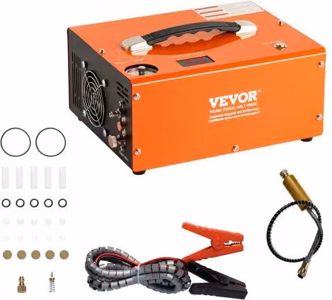 Compressore d'Aria Portatile VEVOR 30MPa PCP Arancione con Convertitore Integrato DC 12V/AC 230V Senza Olio e Senza Acqua