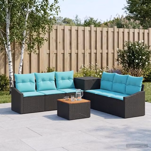 Set di divani 8 pz Nero e Blu 55 x 55 x 37 cm 3448214