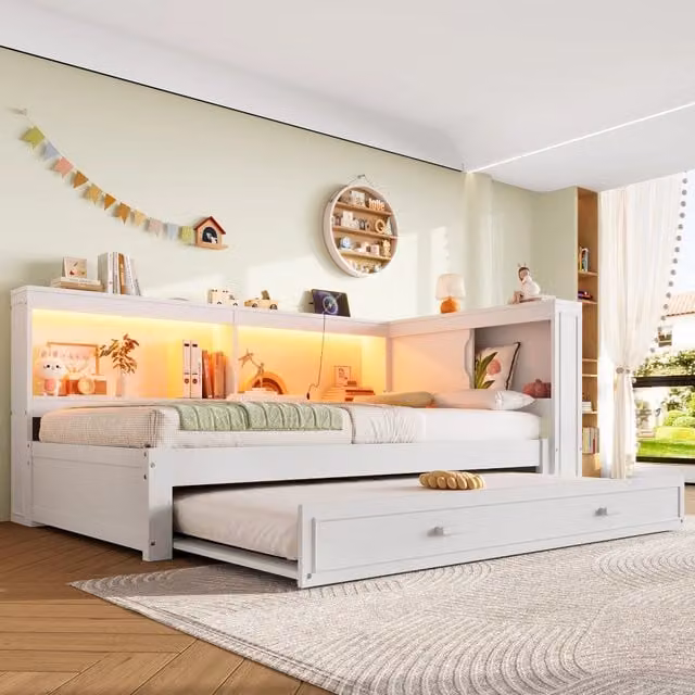 Divano letto estraibile 90 x 200 cm; trasformabile in matrimoniale 180 x 200 cm; USB e USB C; lino e MDF; beige