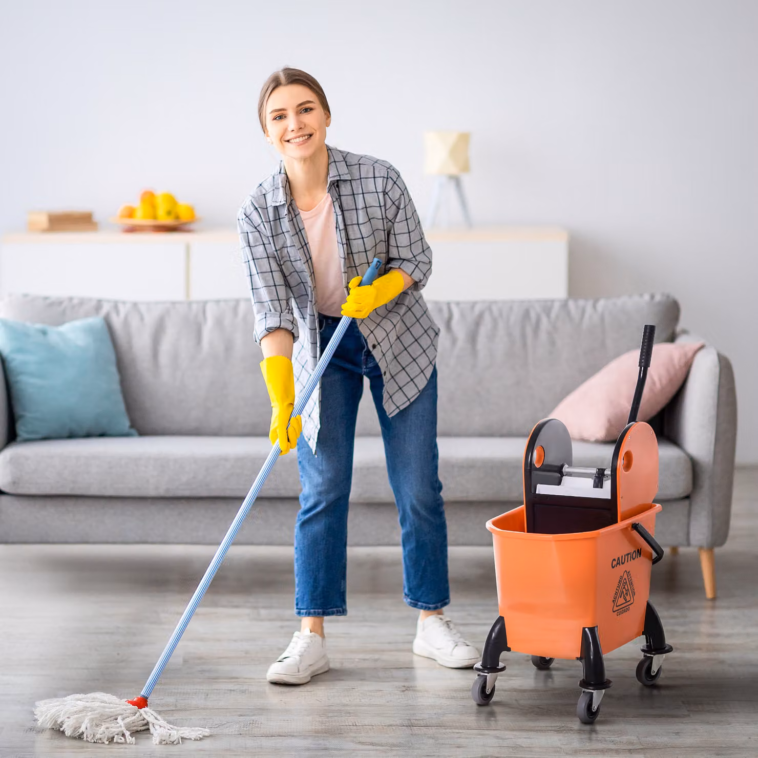 Carrello delle pulizie professionale HOMCOM con secchio e strizzatore rimovibile, arancione – 2