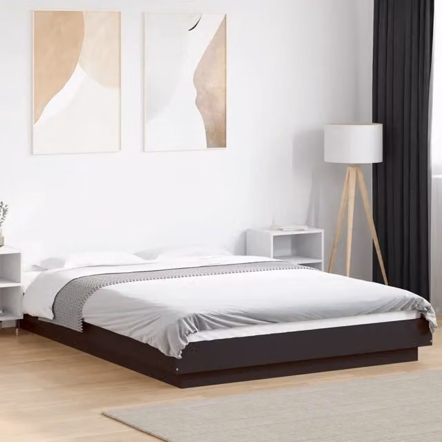 Giroletto con Luci LED-Struttura Letto Nero 120x190 cm in Legno Multistrato 992557