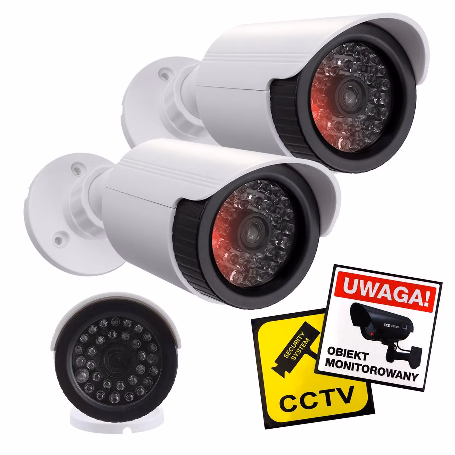 Set con due finte telecamere tubolari LED IR bianchi Alimentazione 2xAA (non incluse nella confezione) ABS IR1800 WT