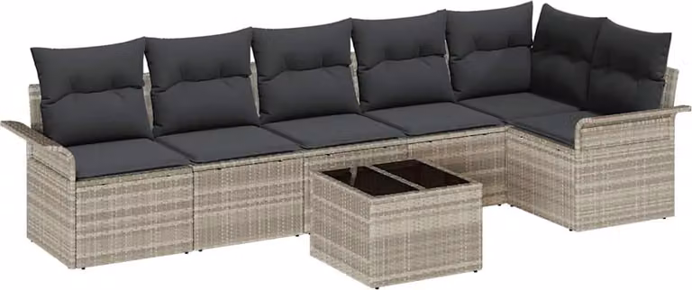 Set Divano da Giardino 7 pcs Grigio chiaro polyrattan