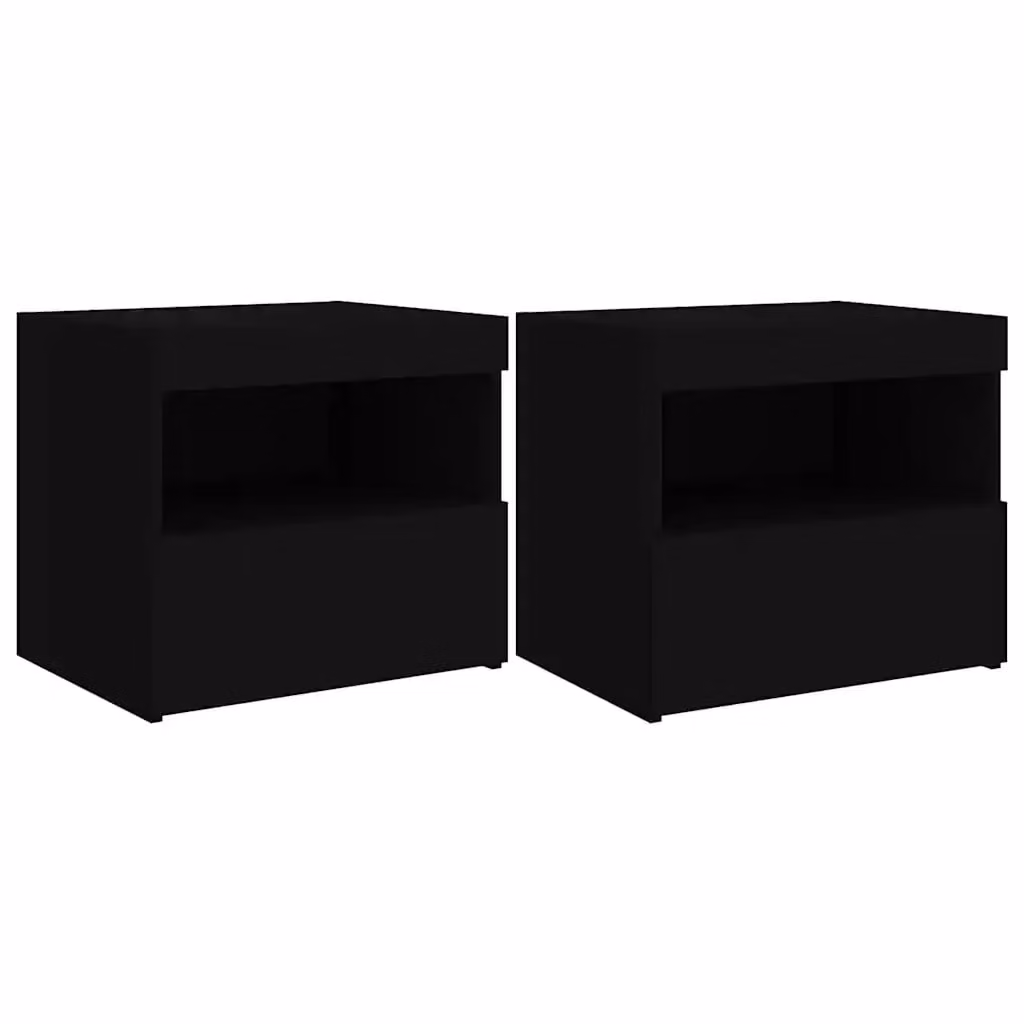 Set di 2 Comodini Design Mania con Luci LED Neri L/P/H: 50 x 40 x 45 cm