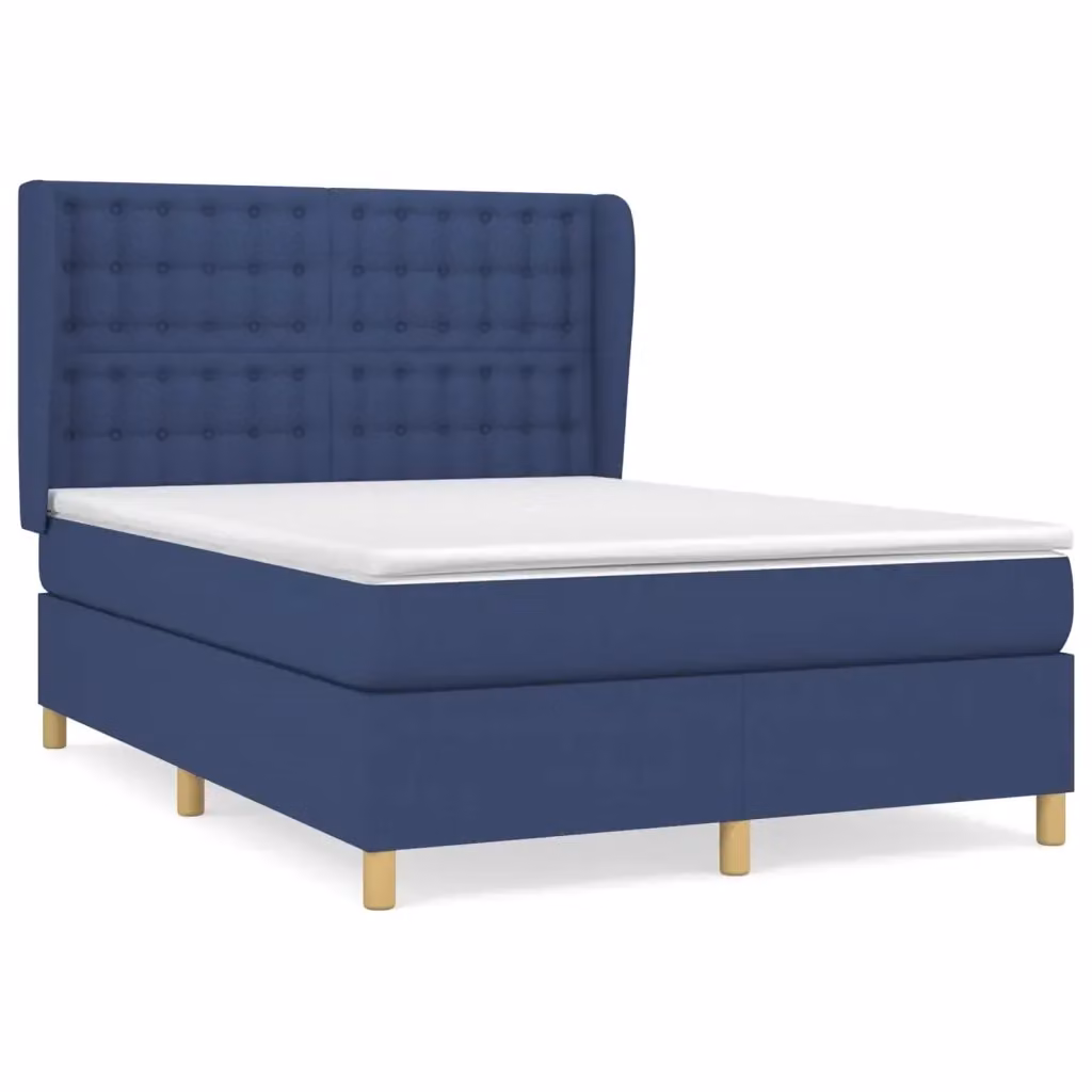 Letto Ibrido vidaXL con Giroletto a Molle e Materasso in Tessuto Blu e Bianco L/P/H: 193 x 147 x 128 cm – 2