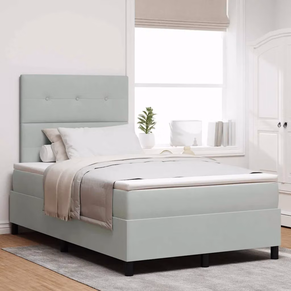 Letto a molle con testiera vidaXL in velluto grigio, L/P/H: 120 x 200 cm