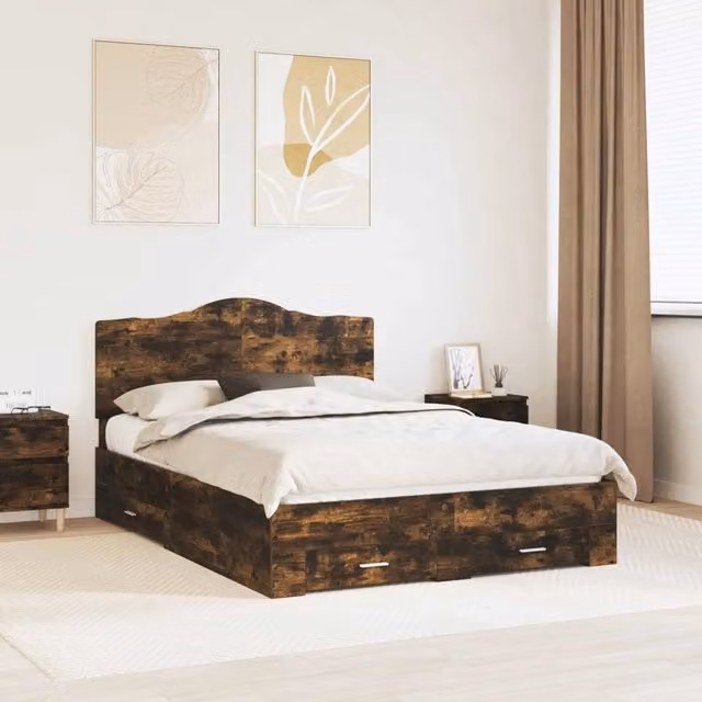 Struttura del letto-Giroletto Rovere fum¨¦ 140 x 200 cm Legno multistrato 635978