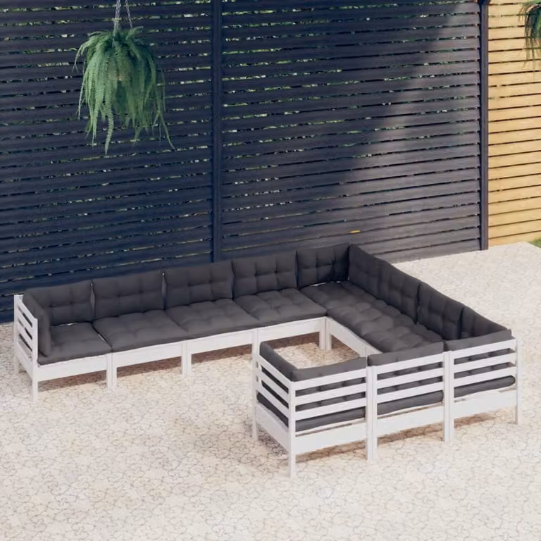 The Living Store Set da giardino da 10 pezzi con cuscini in legno di pino bianco