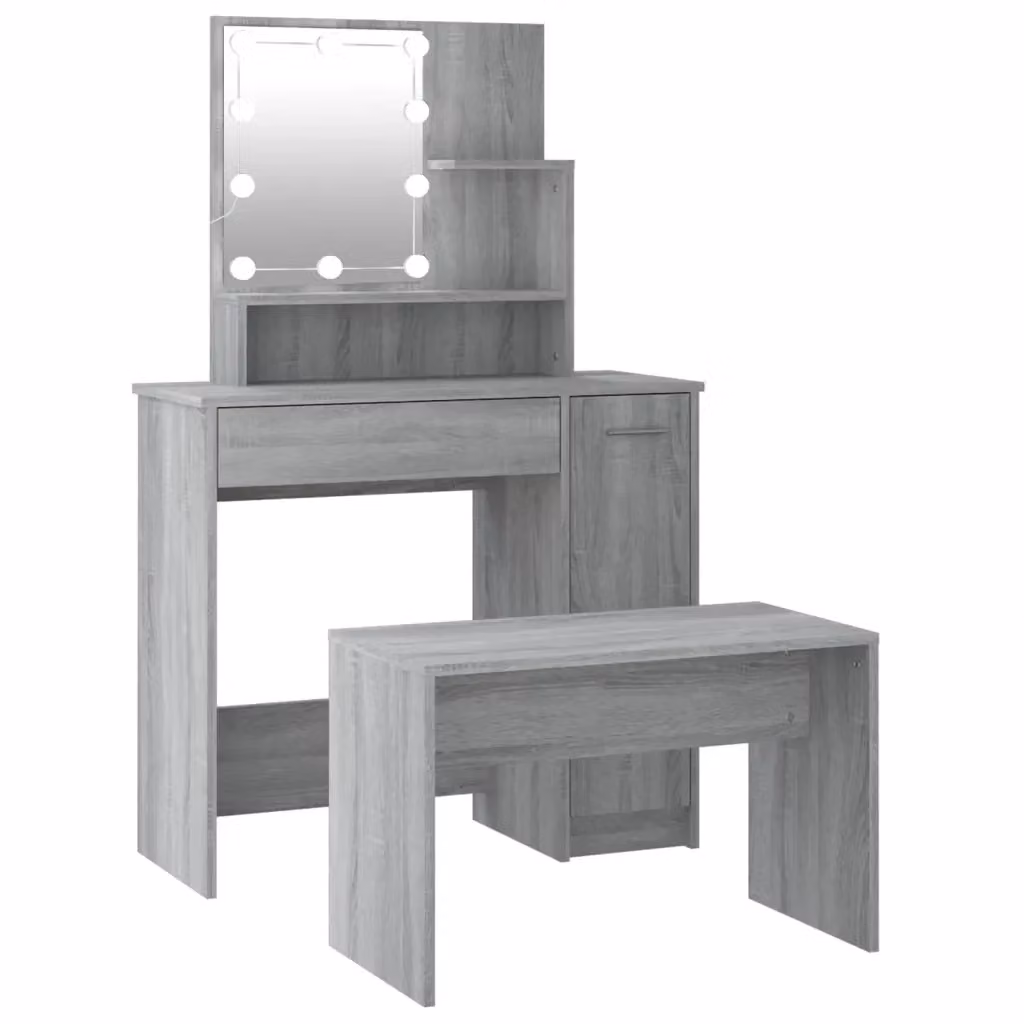 Set Tavolo da Toeletta con LED vidaXL Grigio Moderno con Specchio Hollywood – 2