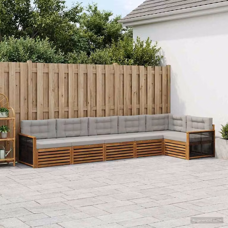 Set di divani da esterno vidaXL 6 pz in legno di acacia con cuscini, beige e grigio