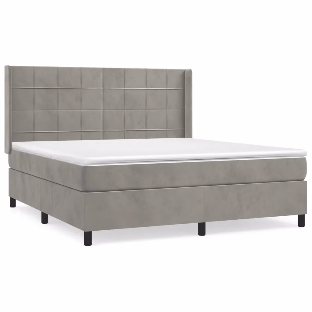 Giroletto a Molle con Materasso vidaXL in Velluto Grigio Chiaro L/P/H: 160 x 200 cm – 2