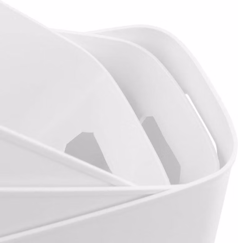 10 contenitori di plastica bianca con maniglia, contenitori rettangolari stretti per bagno, cucina e ufficio, dimensioni 28 x 10 x 9,5 cm