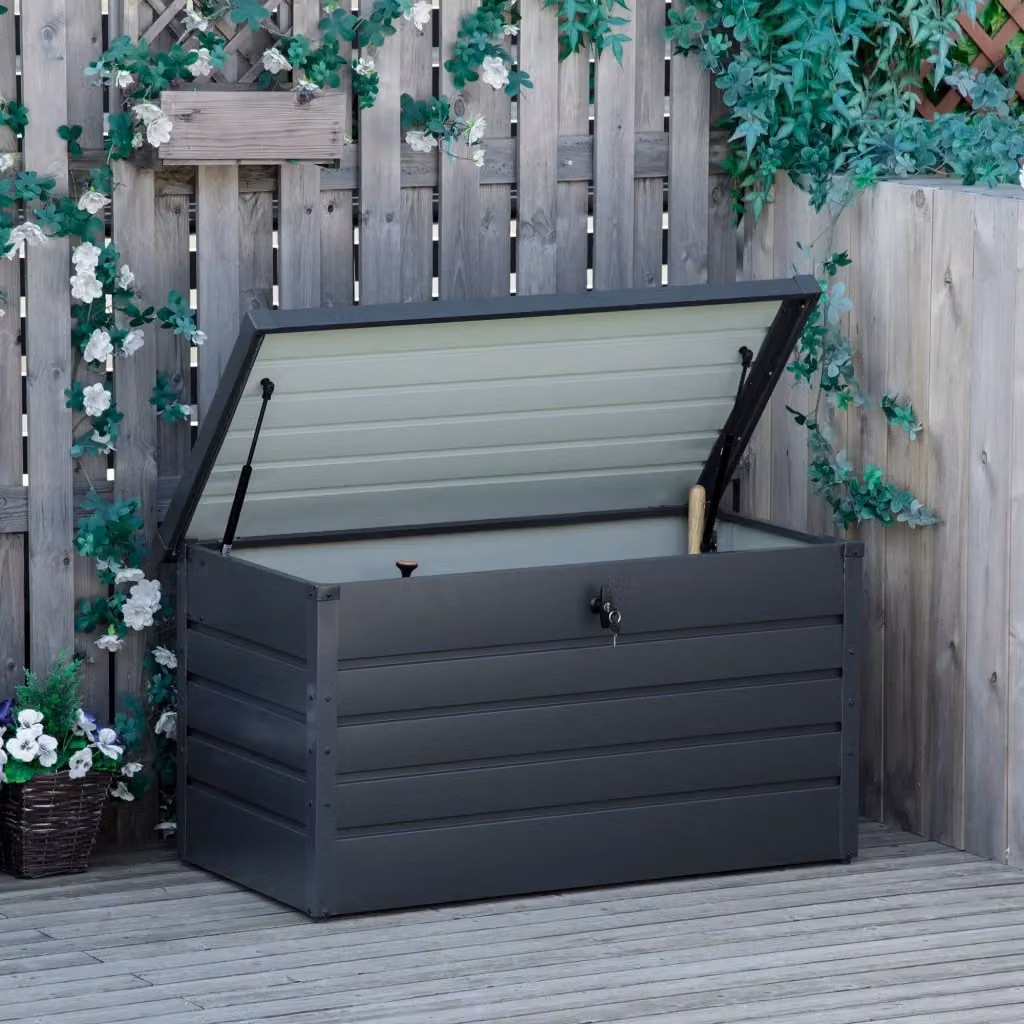 EasyComfort Panca Baule Contenitore da Giardino Moderna in Acciaio con Serratura, Grigio, L 120 x P 62 x H 62 cm – 2