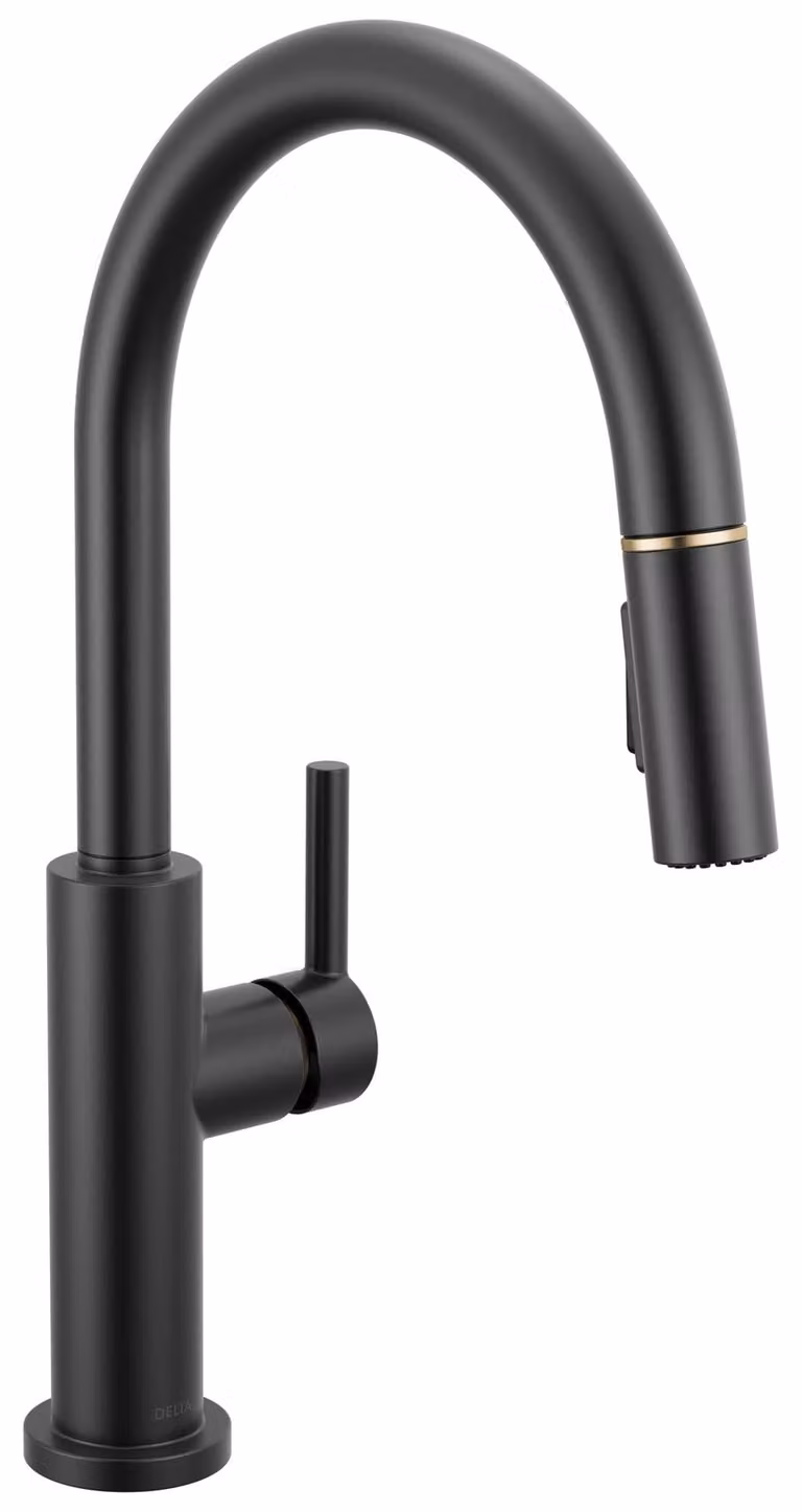 Miscelatore da cucina con doccetta estraibile, nero/oro, monocomando