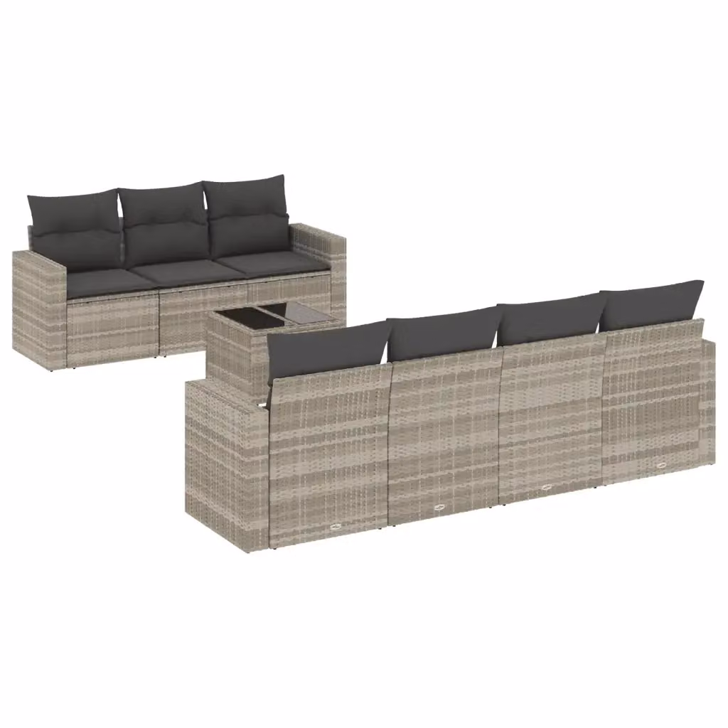 Set Divano da Giardino a L vidaXL in Polyrattan Grigio con Cuscini e Tavolino da 8 Pezzi – 2