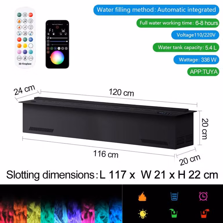 Camino elettrico a effetto 3D con vapore, dotato di fiamme LED e telecomando, progettato per l'installazione a incasso